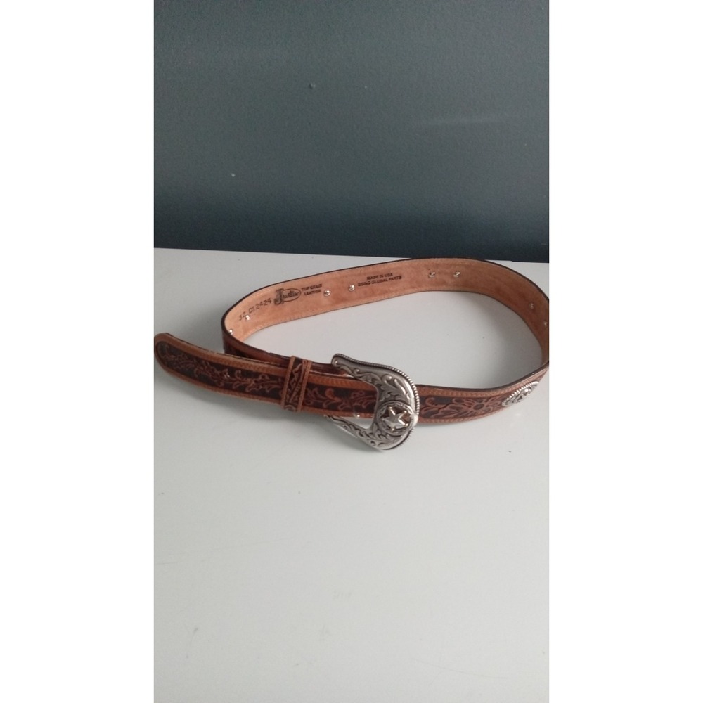 Justin‎ Floral Dress Top Grain Leather Belt  Size 32 Made in USA